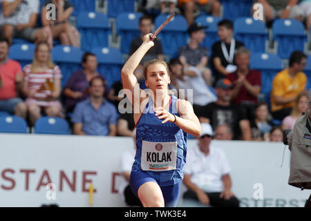 Sara Kolak (Kroatien) tritt im Speerwurf beim Goldenen Spike von Ostrava, einem IAAF World Challenge-Sporttreffen, in Ostrava, Tschechien, Stockfoto