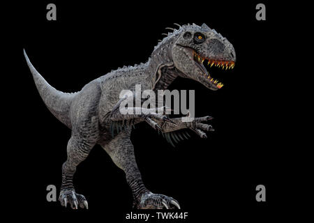 Indominus Rex auf schwarzem Hintergrund 3 isolierte d Abbildung Stockfoto