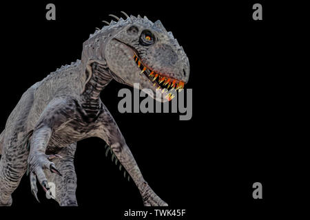 Indominus Rex auf schwarzem Hintergrund 3 isolierte d Abbildung Stockfoto