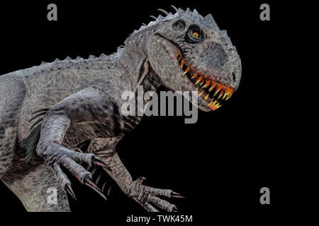 Indominus Rex auf schwarzem Hintergrund 3 isolierte d Abbildung Stockfoto