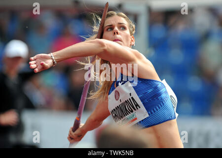 Ostrava, Tschechische Republik. Juni, 2019 20. NIKOLA ORGONIKOVA aus der Tschechischen Republik konkurriert Speerwurf Frauen bei der IAAF World Challenge Golden Spike in Ostrava in der Tschechischen Republik werfen. Credit: Slavek Ruta/ZUMA Draht/Alamy leben Nachrichten Stockfoto