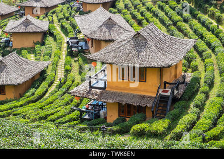 Viewpoint resort Erde Haus in Tee Plantage im Lee Wein Ban Rak Thai, Mae Hong Son, Thailand Stockfoto