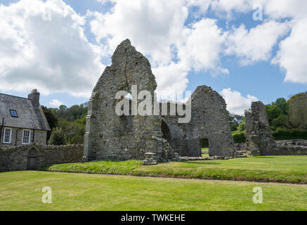 Die Ruinen der St. Dogmaels Abtei in der Nähe von Cardigan in West Wales. Stockfoto