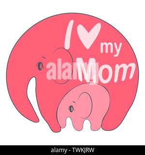 Cute funny Baby Elefant und Mutter. Grußkarte. Muttertag urlaub Konzept. Stock Vektor