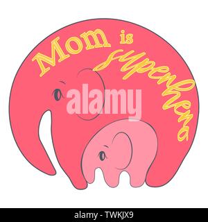 Cute funny Baby Elefant und Mutter. Grußkarte. Muttertag urlaub Konzept. Stock Vektor