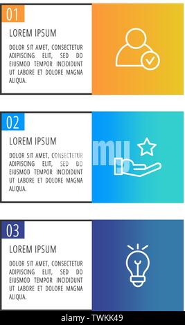 Moderne vector Abbildung 3 D. Eine Infografik mit drei Schritte und ein Bild von fünf Rechtecke. Verwenden Sie für geschäftliche Präsentationen, Bildung Stock Vektor