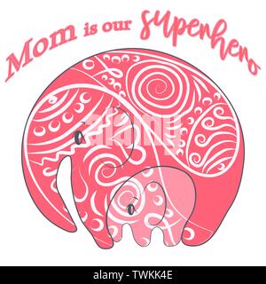Cute funny Baby Elefant und Mutter. Grußkarte. Muttertag urlaub Konzept. Stock Vektor