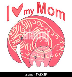 Cute funny Baby Elefant und Mutter. Grußkarte. Muttertag urlaub Konzept. Stock Vektor