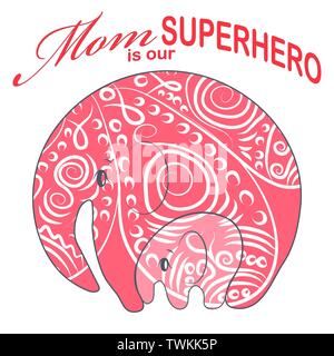 Cute funny Baby Elefant und Mutter. Grußkarte. Muttertag urlaub Konzept. Stock Vektor