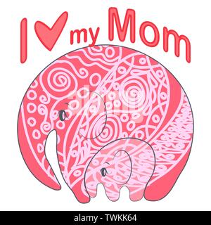 Cute funny Baby Elefant und Mutter. Grußkarte. Muttertag urlaub Konzept. Stock Vektor