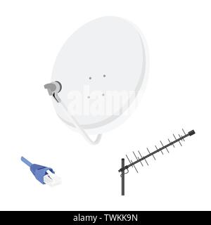 Satelliten TV Antenne. Alte vintage TV-Antennen. TV-Kabel. TV-Symbol Einstellen Stock Vektor