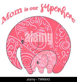 Cute funny Baby Elefant und Mutter. Grußkarte. Muttertag urlaub Konzept. Stock Vektor