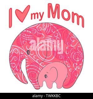 Cute funny Baby Elefant und Mutter. Grußkarte. Muttertag urlaub Konzept. Stock Vektor