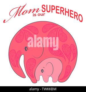 Cute funny Baby Elefant und Mutter. Grußkarte. Muttertag urlaub Konzept. Stock Vektor