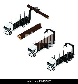 Realistische high detail Anmeldung LKW-Beladung Rundholz isometrische Ansicht auf weißem Hintergrund Stock Vektor