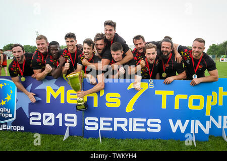 Zagreb, Kroatien - 16. Juni, 2019: Stjepan Spajic Stadion - Europameisterschaft in Rugby 7, mens Finale: Belgien vs Ukraine. Belgien Spieler celeb Stockfoto