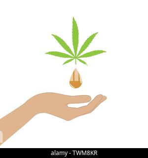 Cannabis öl Tropfen mit der menschlichen Hand Vektor-illustration EPS 10. Stock Vektor