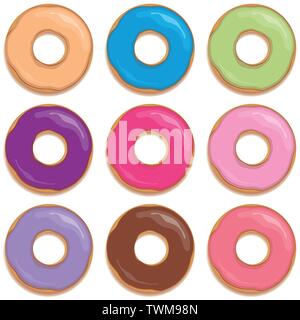 Bunte Reihe von Donuts auf weißem Hintergrund Vektor-illustration EPS 10 isoliert Stock Vektor