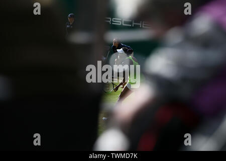 Birmingham, Großbritannien. Juni, 2019 21. Venus Williams aus den USA während ihr Viertelfinale gegen Ashleigh Barty von Australien. Natur Tal Classic 2019, Tennis der Internationale Frauentag, Tag 5 an der Edgbaston Priorat Club in Birmingham, England am Freitag, den 21. Juni 2019. Redaktionelle Verwendung nur. pic von Andrew Obstgarten, Credit: Andrew Orchard sport Fotografie/Alamy leben Nachrichten Stockfoto