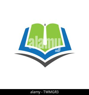 Pädagogische logo Lernen logo Buch mit Bleistift in negativer Platz Stock Vektor