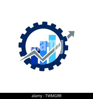 Wirtschaft Finanzen logo Graph bar Pfeil in Cog gang Design Vector Stock Vektor