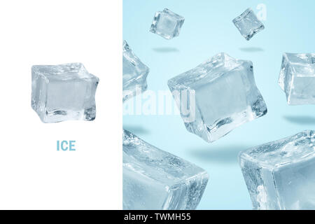 Kreative Gestaltung von Ice Cube über blaues Licht Hintergrund Stockfoto