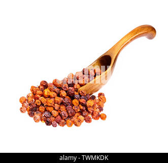 Trockene Rowan auf dem Löffel aus Holz. Stockfoto
