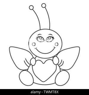 Happy bee sitzt Umarmung mit Herz. Maßbild. Vector Illustration Stock Vektor