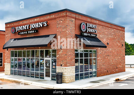 STATESVILLE, NC, USA - 19. JUNI 2019: Jimmy John's Restaurant, einer von etwa 300 in erster Linie franchise-Sandwich Läden in den Vereinigten Staaten Stockfoto