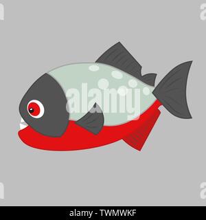 Piranha fischen cartoon Vector Illustration. Cute Abbildung: pranya Fisch. Meer Fisch böse toothy. Meer Kreatur. marine Einwohner. Stock Vektor