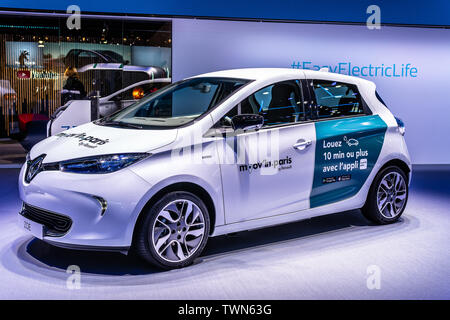 Paris, Frankreich, Okt 2018 elektrische Renault Zoe ZE 40, 41 kWh Lithium-Ionen-Batterie, Mondial Paris Motor Show, supermini Elektroauto von Renault produziert Stockfoto