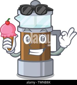 Mit Eiscreme französische Presse in das Maskottchen Form Stock Vektor