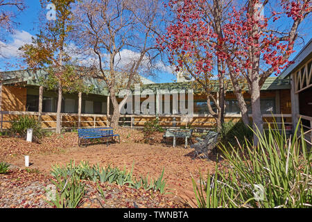 Ein kleiner Garten im Winter für die Rehabilitation Abteilung des Krankenhauses Tamworth NSW Australien befestigt. Stockfoto