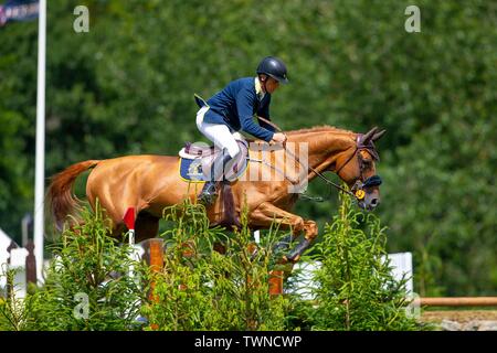 Hickstead, West Sussex, UK. 22. Juni, 2019. Sieger. Shane Breen reiten Golden Hawk. IRL. Die bunn Freizeitaktivitäten Derby Versuch. Die Al Shira'aa Hickstead Derby treffen. Hickstead. West Sussex. Vereinigtes Königreich. GBR. 21.06.2019. Credit: Sport in Bildern/Alamy leben Nachrichten Stockfoto