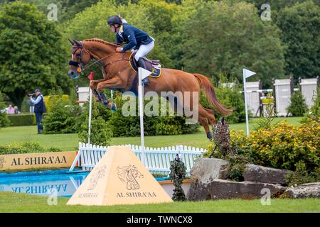 Hickstead, West Sussex, UK. 22. Juni, 2019. Sieger. Shane Breen reiten Golden Hawk. IRL. Die bunn Freizeitaktivitäten Derby Versuch. Die Al Shira'aa Hickstead Derby treffen. Hickstead. West Sussex. Vereinigtes Königreich. GBR. 21.06.2019. Credit: Sport in Bildern/Alamy leben Nachrichten Stockfoto