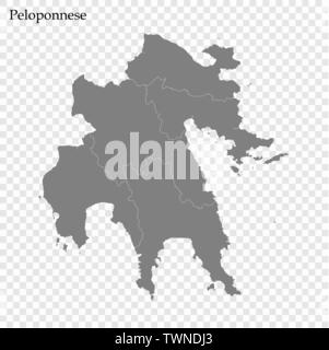 Hohe Qualität Karte des Peloponnes ist eine Region in Griechenland, mit Grenzen der regionalen Einheiten Stock Vektor