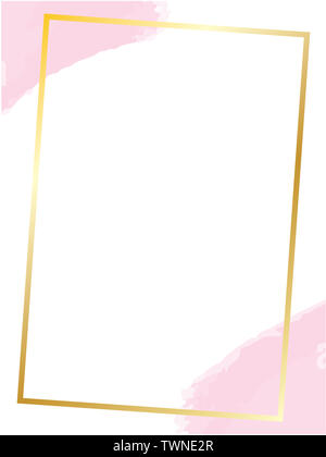 Goldene Rahmen template Design. Digitale Aquarelle im Vektor. Hochzeit Dekoration Vorlage für Print und Web. Pastellfarben Pinselstriche. RSVP Vorlage. Stockfoto