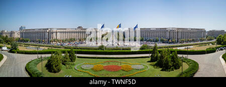 Bukarest, Rumänien - 13. August 2018: eine Ansicht aus dem Palast des Parlaments Bukarest, Rumänien Stockfoto