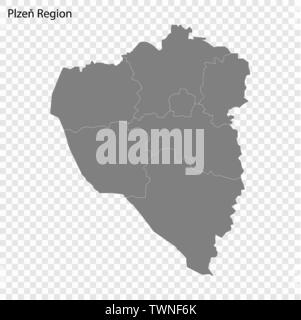 Hohe Qualität Karte von Pilsen ist eine Region der Tschechischen Republik, mit den Grenzen der Kreise Stock Vektor