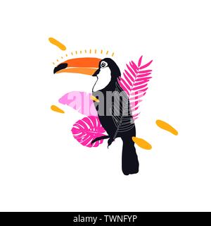 Vector Illustration - Toucan, exotische Vögel, tropischen Blumen, Palmen, Bird of paradise Stock Vektor