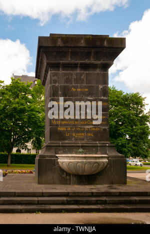 KOBLENZ - Deutschland - Juni 11, 2019: Der Brunnen ist ein Muss, weil der französische Beschriftung im Vorgriff auf einen französischen Sieg über die Russen in der Stockfoto