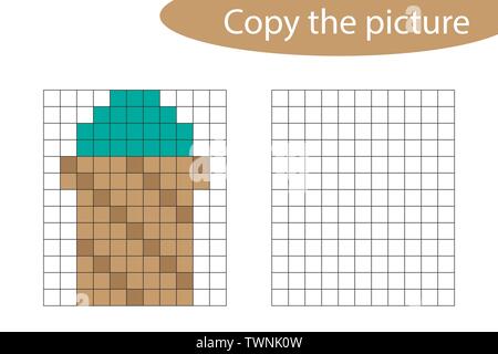 Das Bild, pixel Kunst, Eis cartoon Kopieren, Zeichnung Skills Training, Bildungs-Papier Spiel für die Entwicklung der Kinder, Kinder Vorschule Aktivitäten Stock Vektor