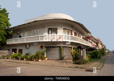 Gebäude aus der Kolonialzeit im French Quarter, Savannakhet, Laos Stockfoto