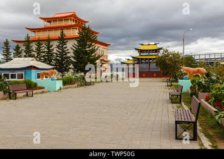 Ivolginsky Datsan, Burjatien, Russland - 07 September, 2018: Die Ivolginsky datsan ist die Buddhistische Tempel in Burjatien. Tore der Ivolginsky Datsan Stockfoto