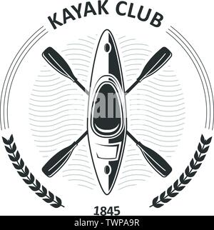 Kajak Club Embleme - Kanu und zwei gekreuzte Paddles Kayak-Label Stock Vektor