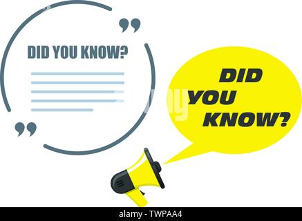 Wussten Sie, Angebot-Sprechblase mit Auszug, Banner und Megafon Stock Vektor