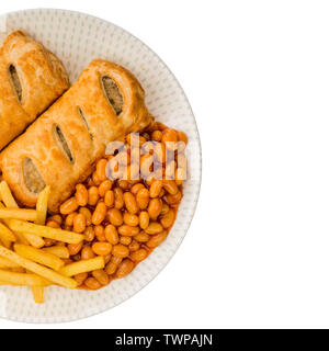 Lecker Wurst rollen mit gebackenen Bohnen und Pommes Stockfoto