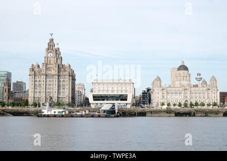 Drei Grazien, Fluss Mersey, Waterfont, Liverpool, Norden, Norden, Stadt, North West, Merseyside, England, Englisch, GB, Großbritannien, England, Großbritannien, Stockfoto