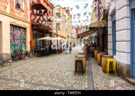 Stadt Plovdiv, Bulgarien - 22. Juni 2019: Gebäude in Kapana Bezirk, Plovdiv, Stadt, der europäischen Kulturhauptstadt 2019 Stockfoto