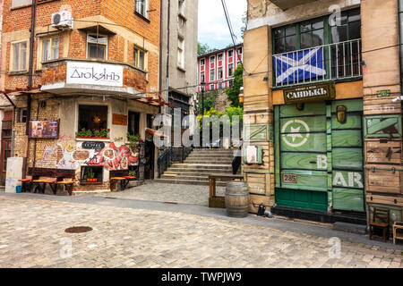 Stadt Plovdiv, Bulgarien - 22. Juni 2019: Gebäude in Kapana Bezirk, Plovdiv, Stadt, der europäischen Kulturhauptstadt 2019 Stockfoto